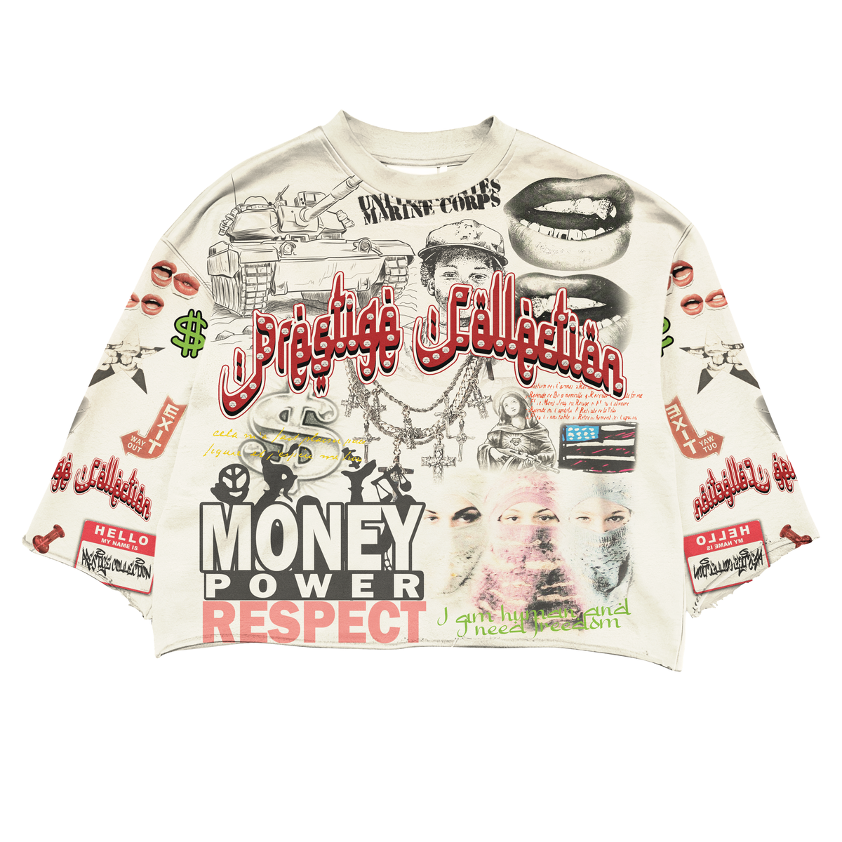 Money Power Respect Cropped T-Shirt - Cream / Red