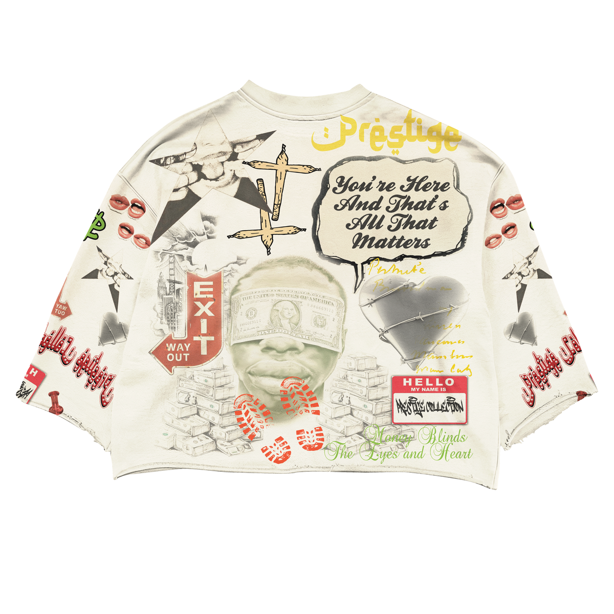 Money Power Respect Cropped T-Shirt - Cream / Red