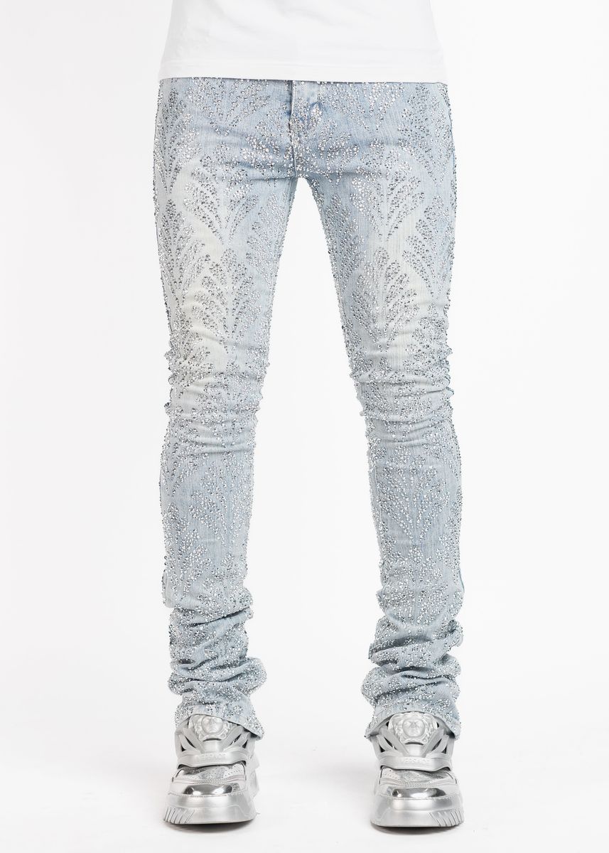 Aqua Blue Embellished Denim V3 - Blue