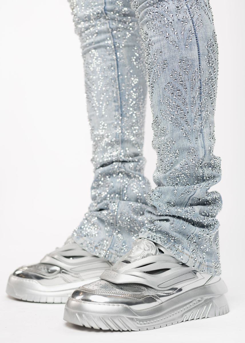 Aqua Blue Embellished Denim V3 - Blue