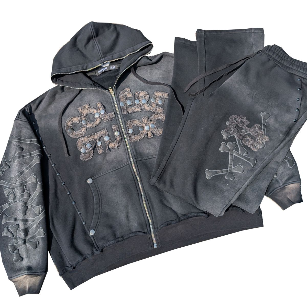 Colere Bones Full Zip Up Hoodie Sweatsuit - Black