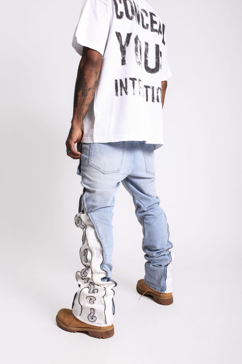 Question Mark Stacked Jeans - Blue
