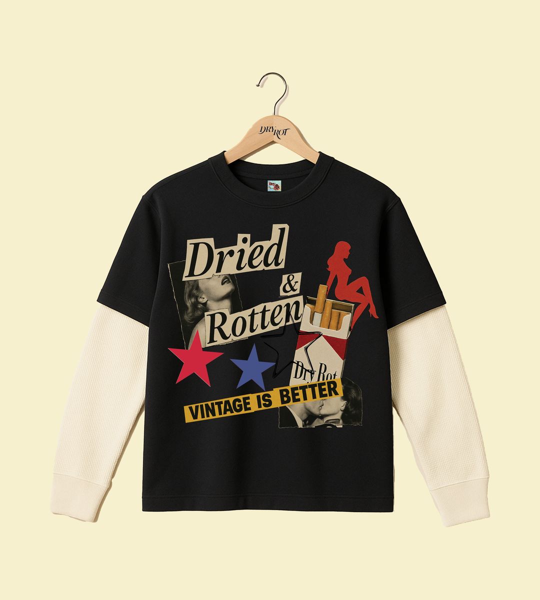 Dry Rot Collage Long-Sleeve Waffle Thermal - Black