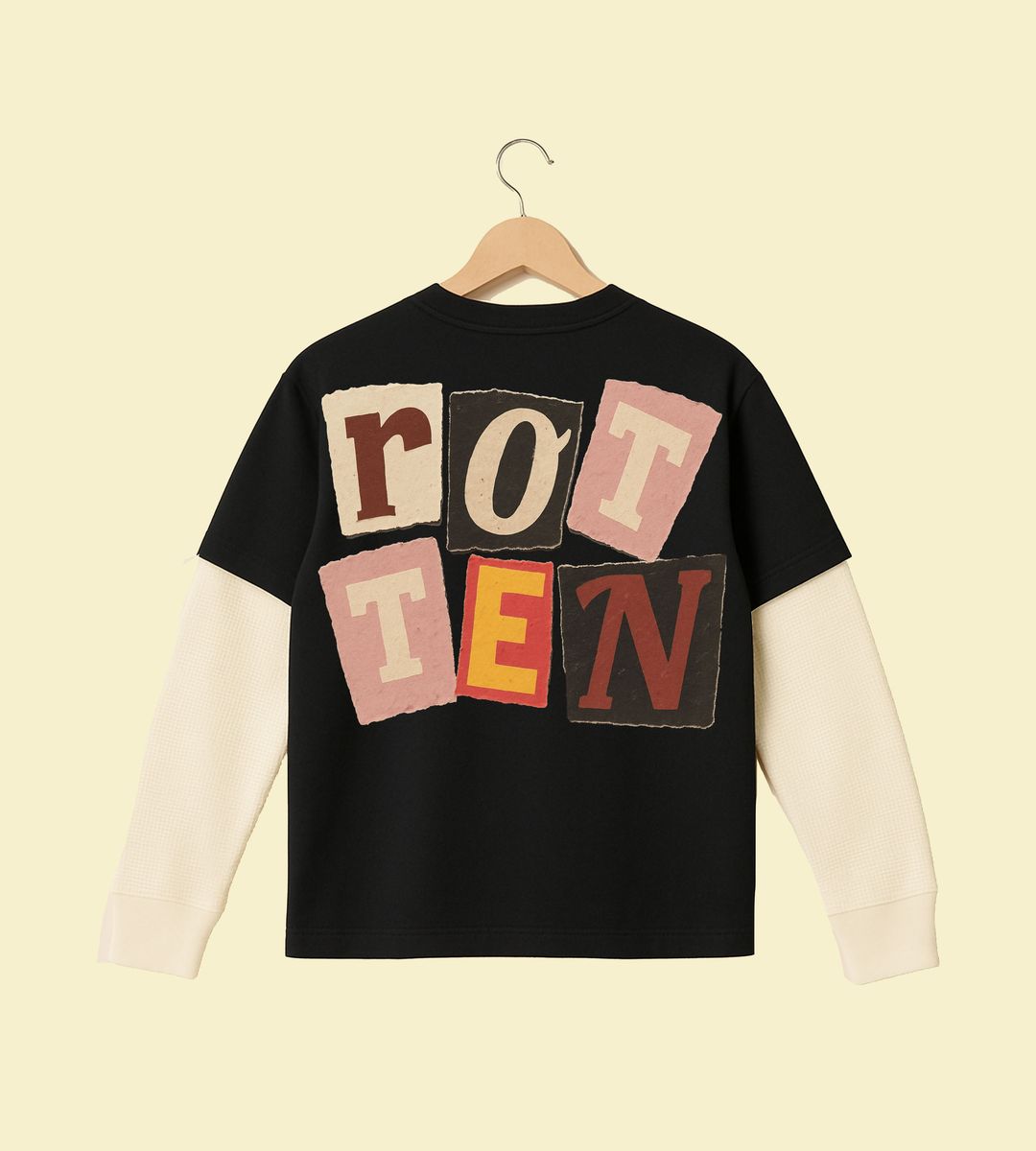 Dry Rot Collage Long-Sleeve Waffle Thermal - Black