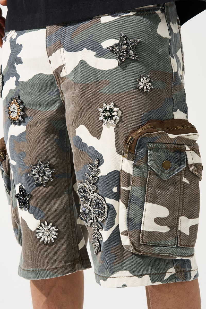 Kingdom Denim Shorts - Green Camo