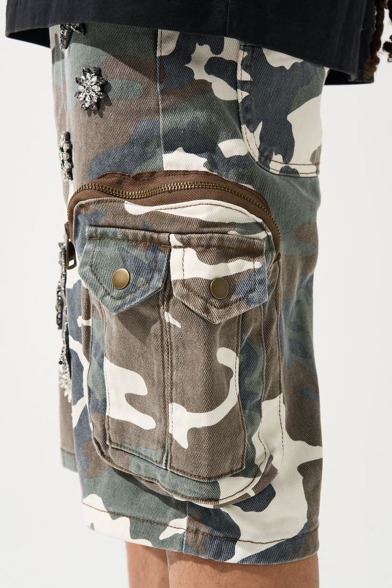 Kingdom Denim Shorts - Green Camo