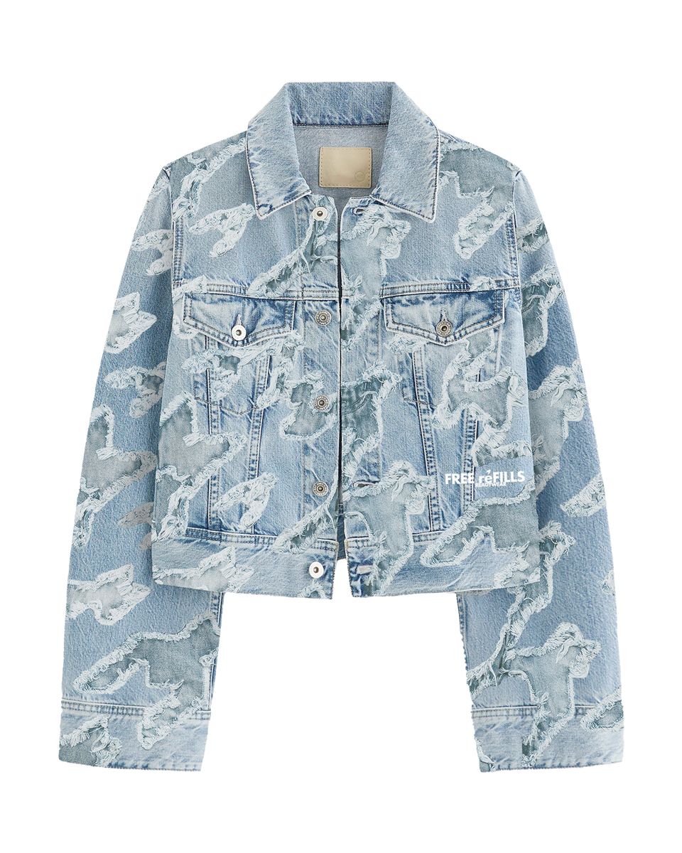 Checks Distressed Denim Jacket - Blue