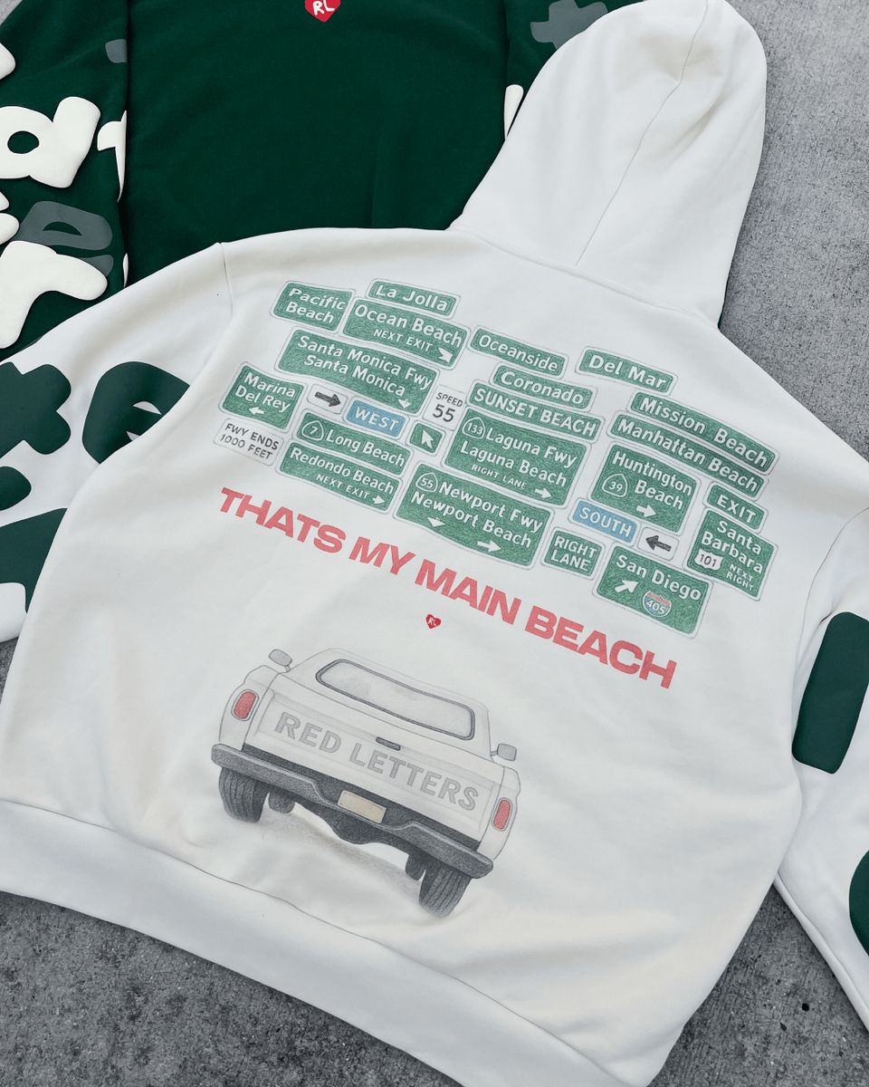 Main Beach Scattered Hoodie - Cream / Green
