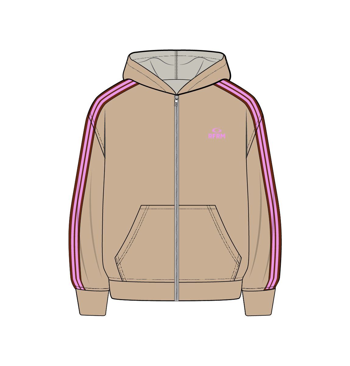 Color Block Stripe Sweatsuit - Cream / Pink