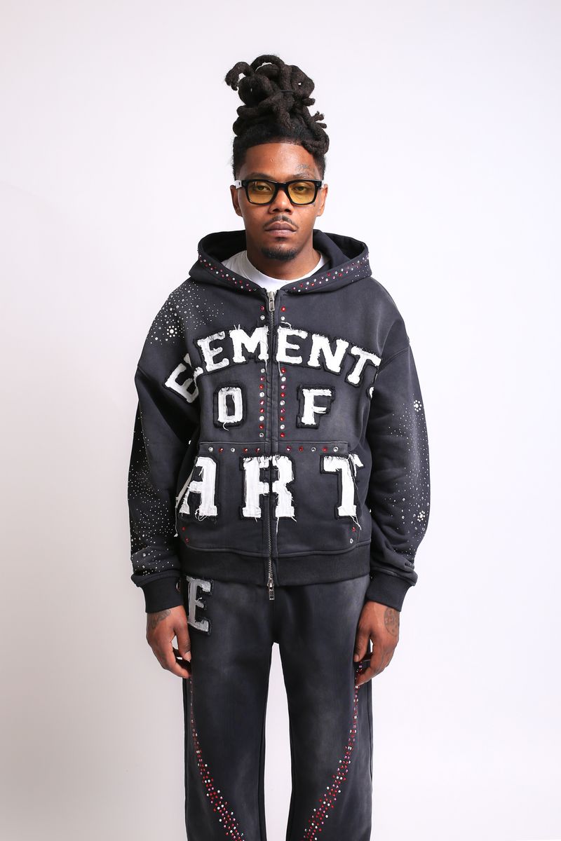 Cluster Zip Up Hoodie Sweatsuit - Black