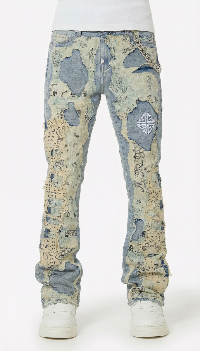 Distressed Denim - Vintage Paisley Blue