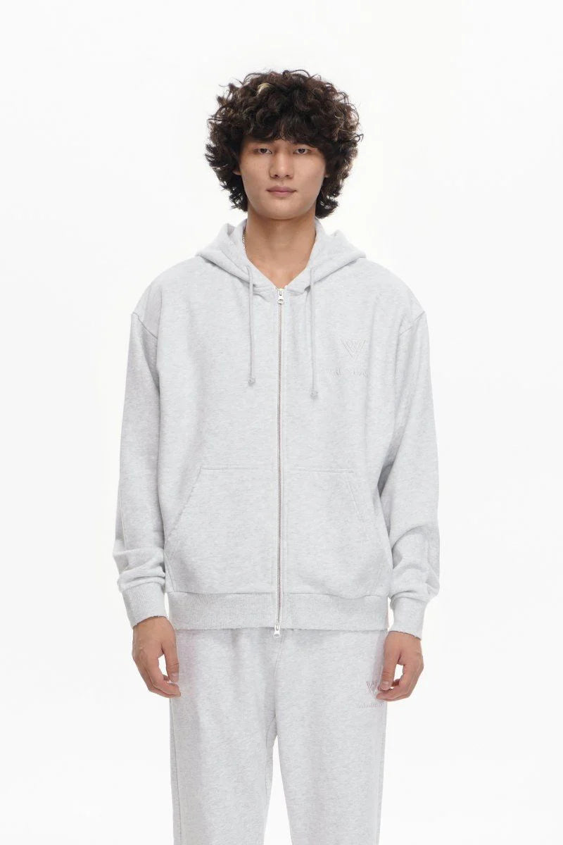 Mr. Fleece Zip Up Hoodie - Light Grey