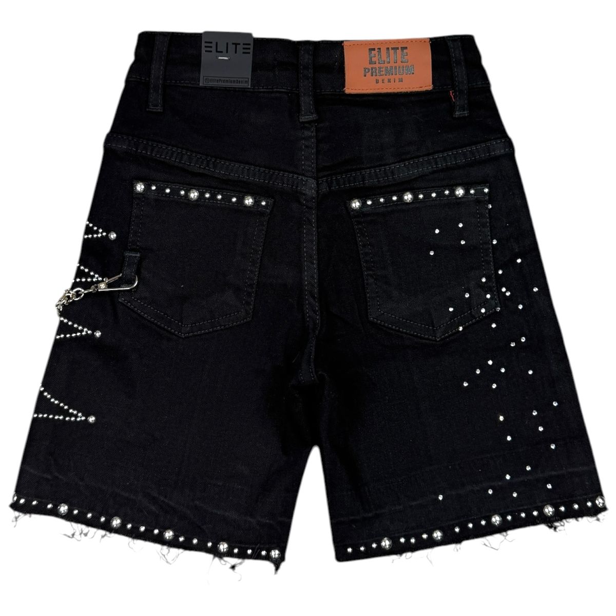 Moon Phase Embellished Denim Shorts Jet Black