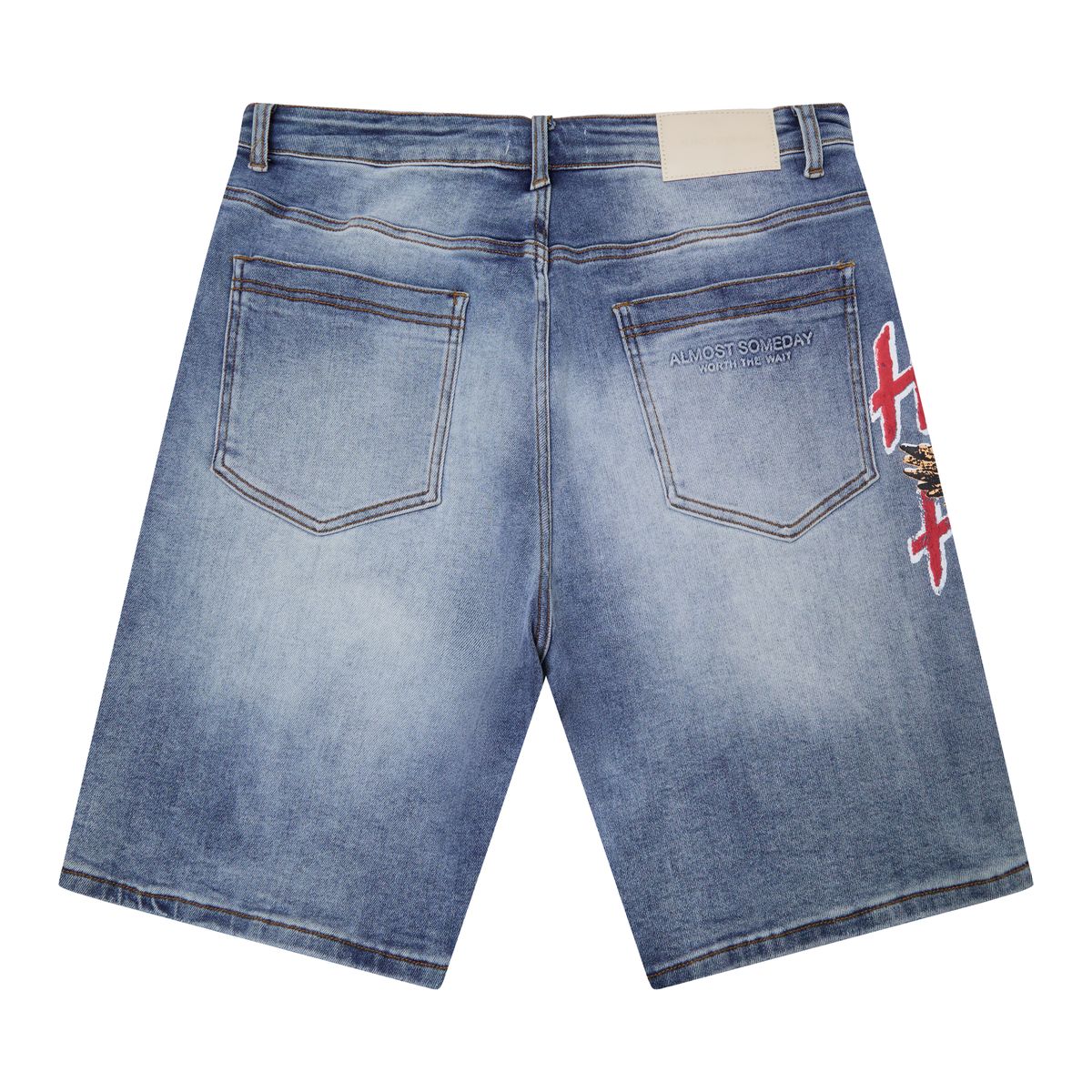 Sacred Hearts Denim Shorts- Blue