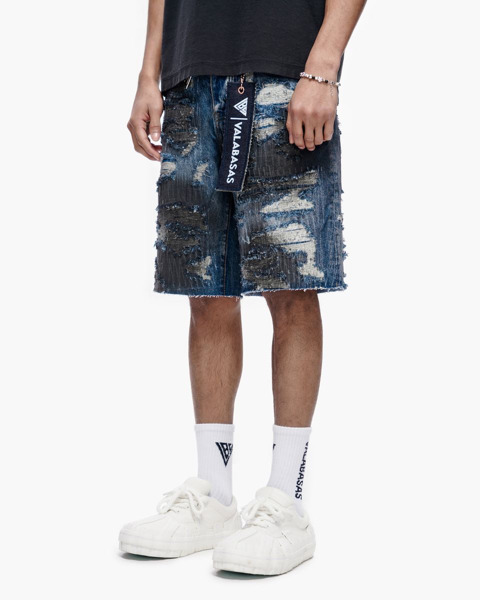 Incise Jean Shorts - Dark Blue