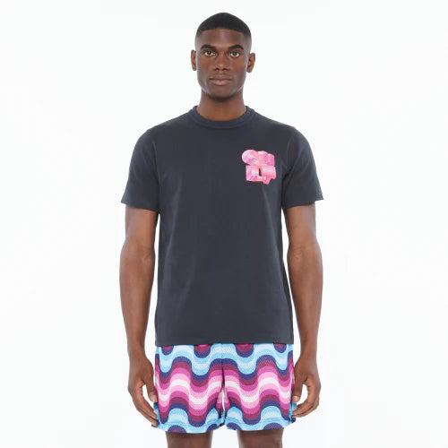 Short Sleeve Crew Neck T Shirt "Marker Logo" - Steel