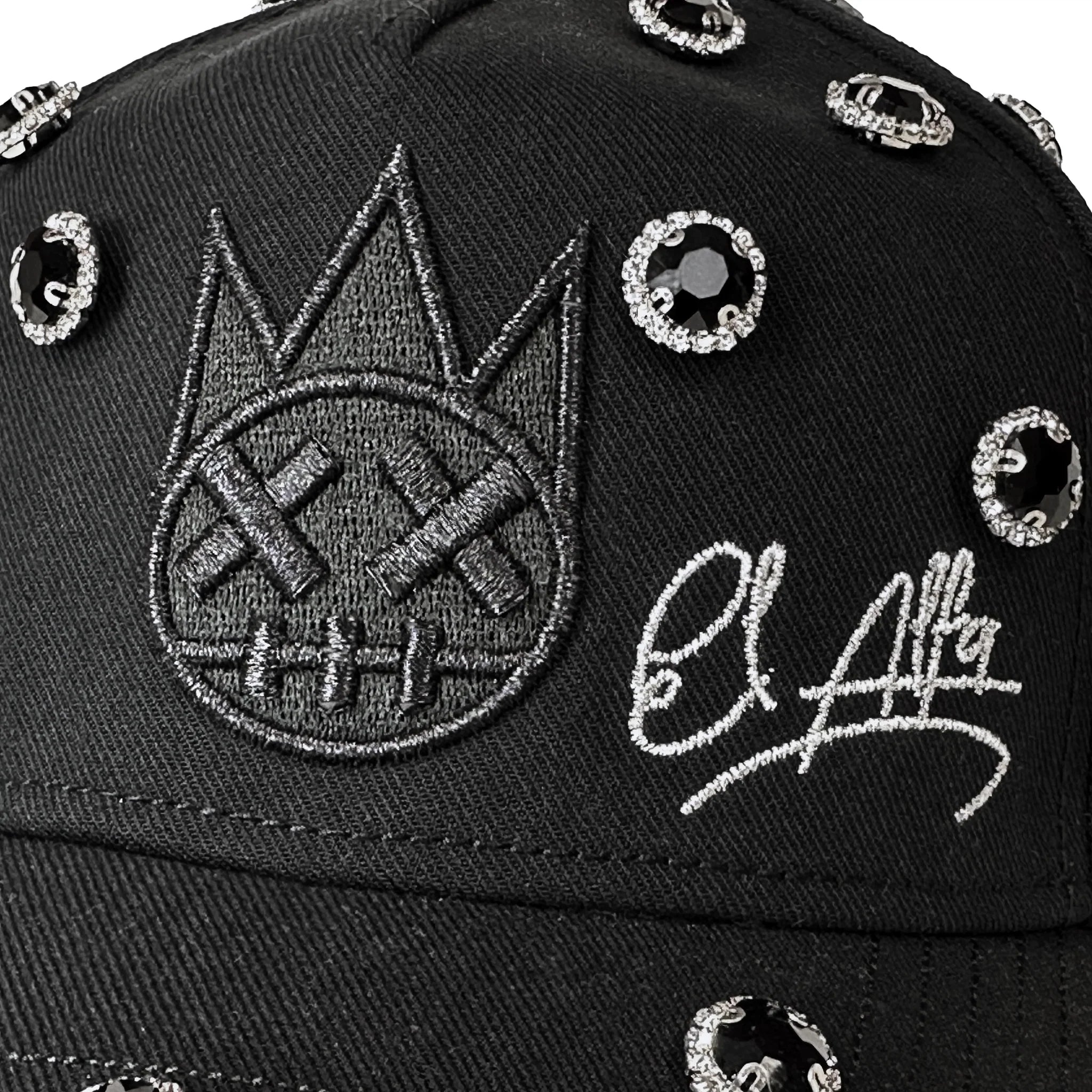 Cult x El Alfa Logo Crystal 5 Panel A Frame Trucker Hat - Black