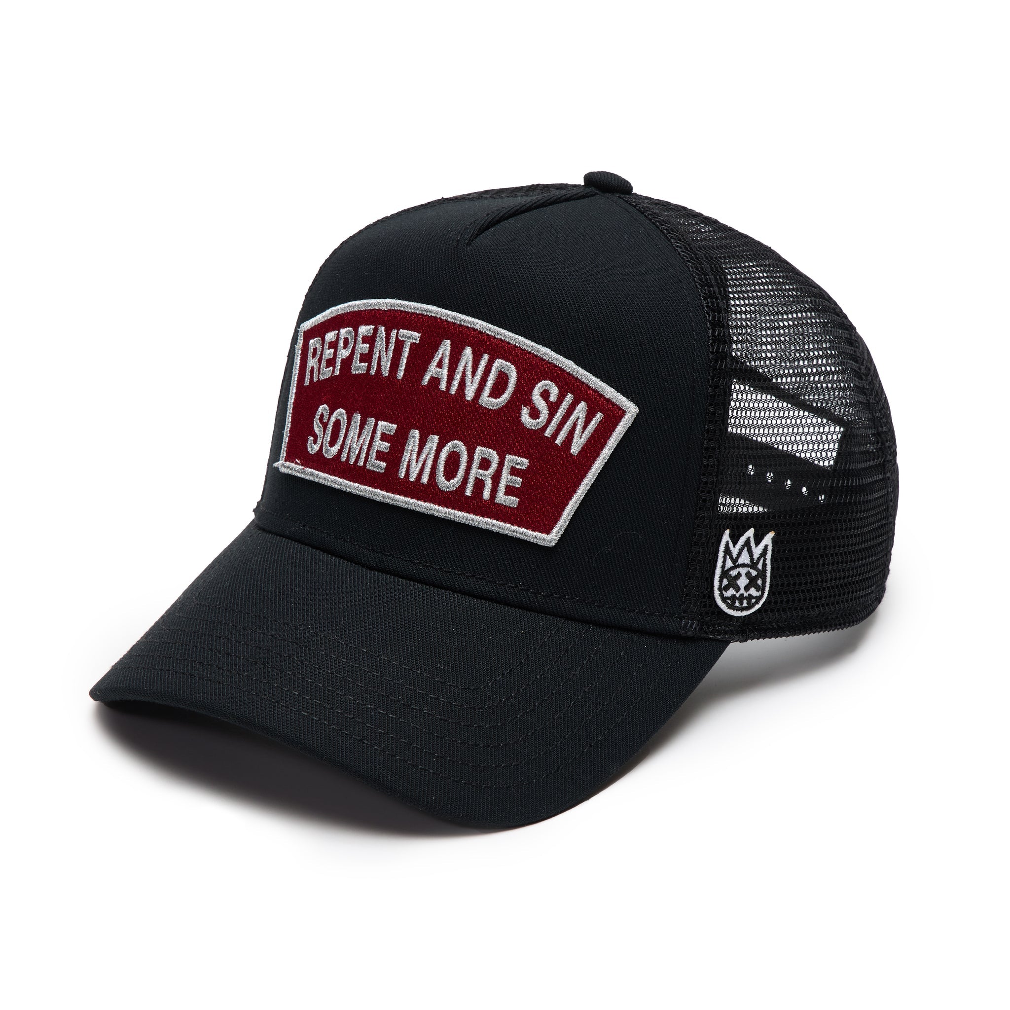 Logo Mesh Trucker Hat "Repent And Sin Some More" - Black