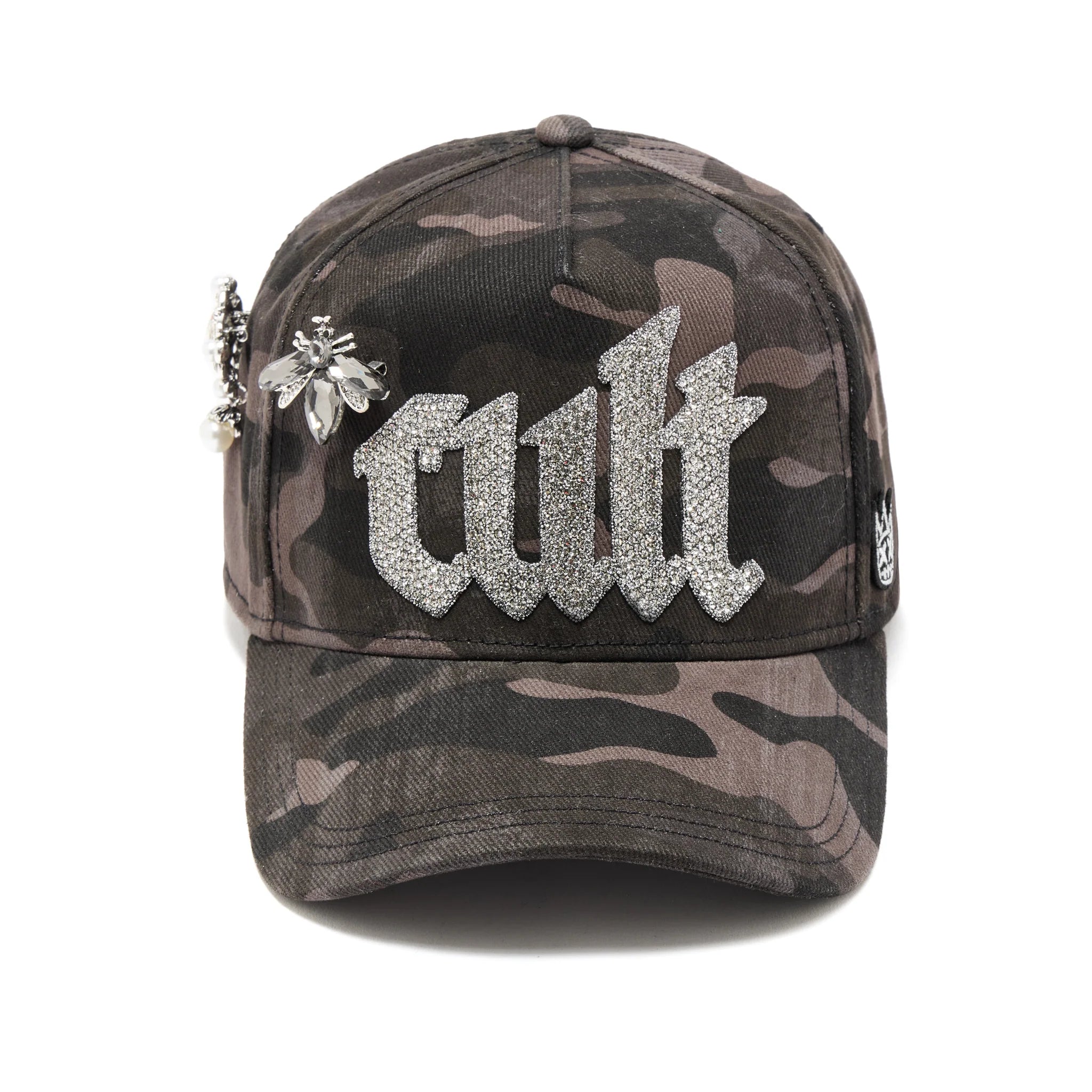 OLD ENGLISH CRYSTAL LOGO Trucker Hat - Black Camo