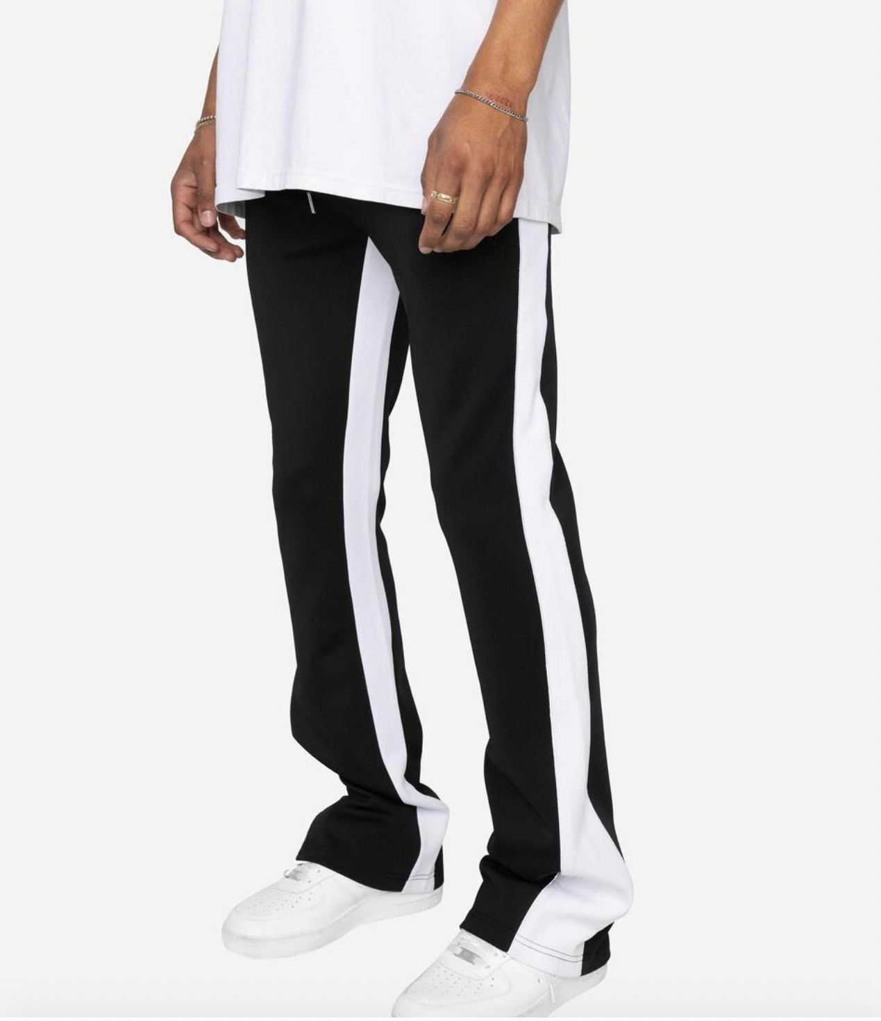 Piping flared track pants-Black/white