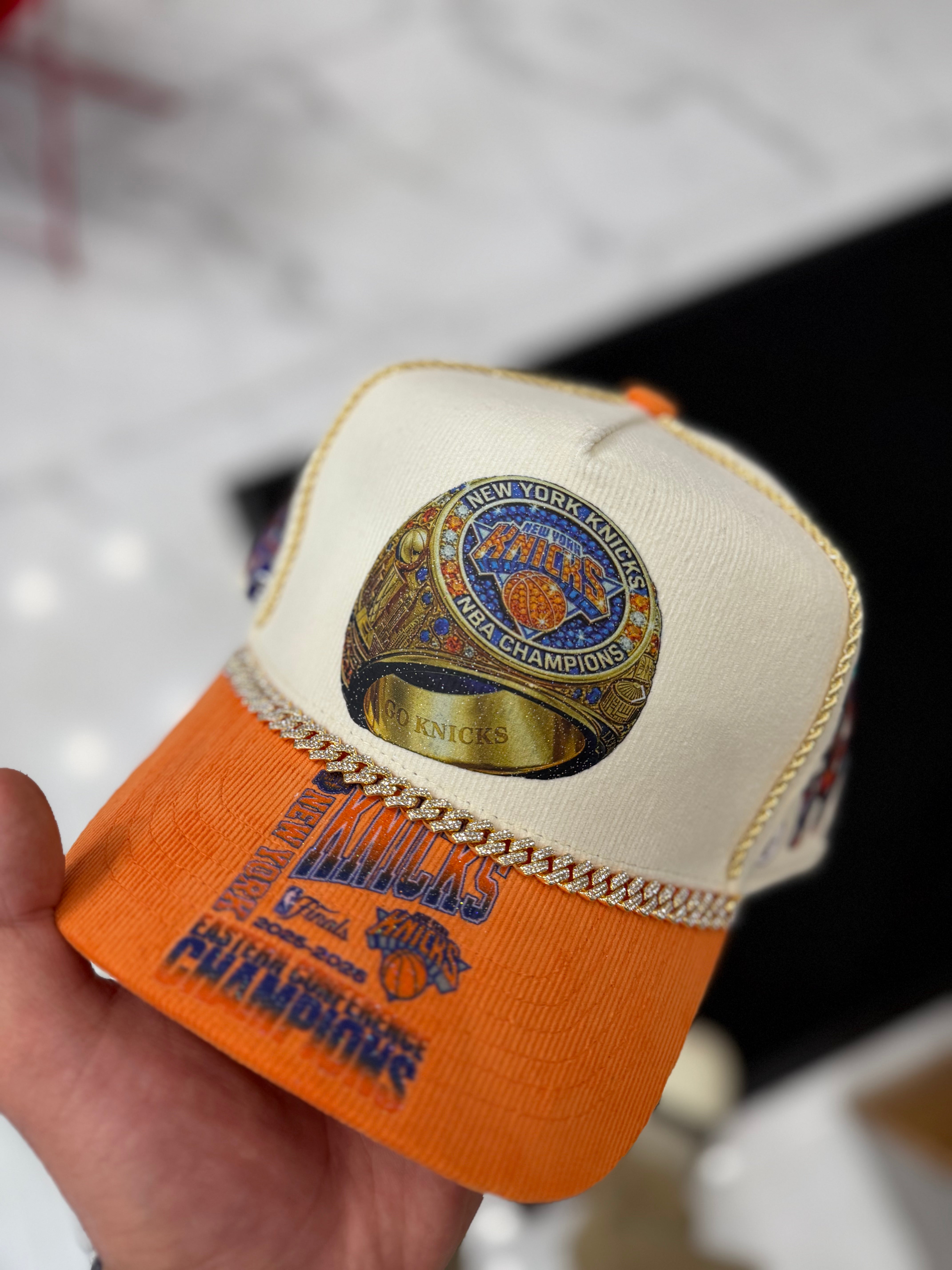 Eazy Era x Knicks - Champion Hat - Cream Corduroy / Orange Brim