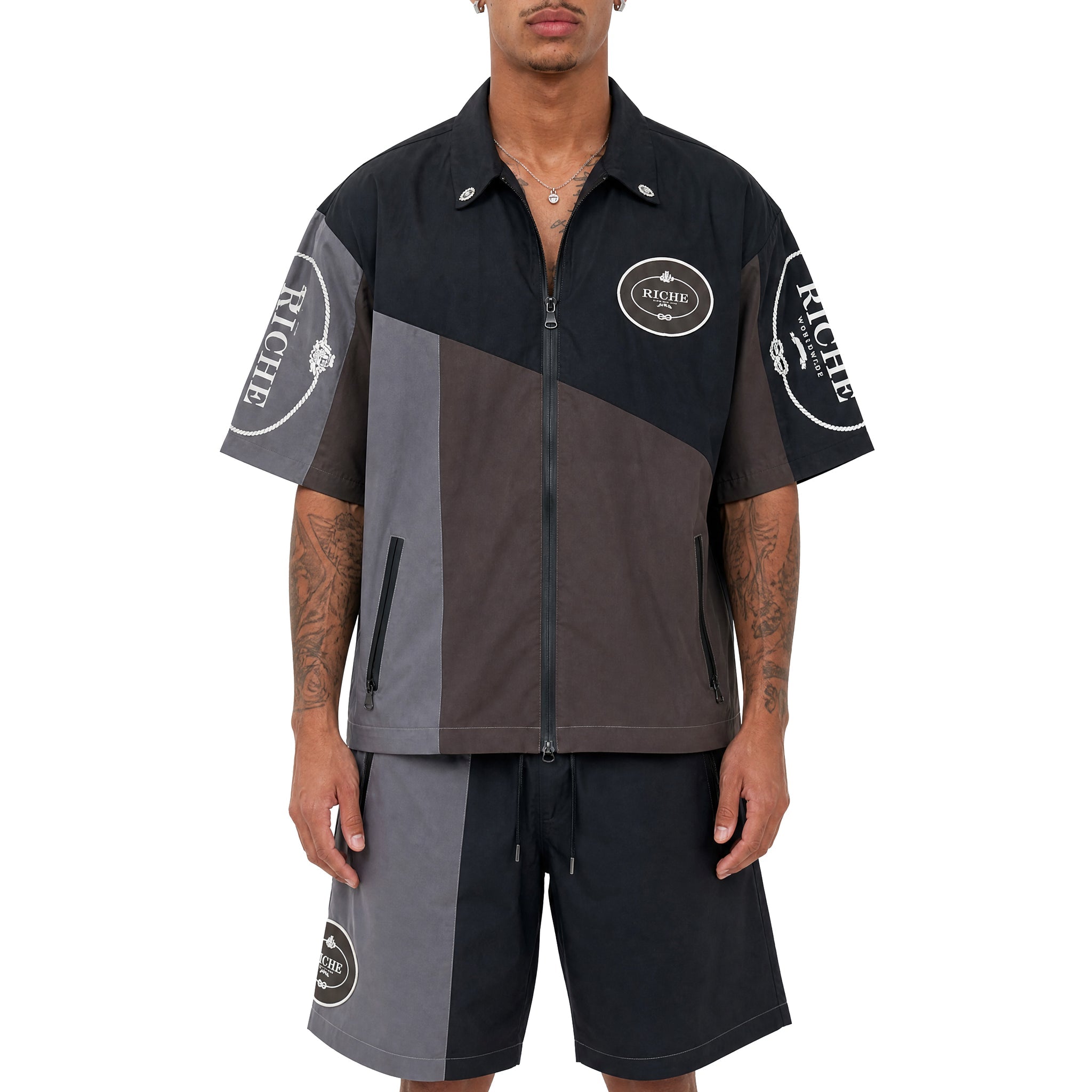 Monochrome Jacket & Short Set - Black