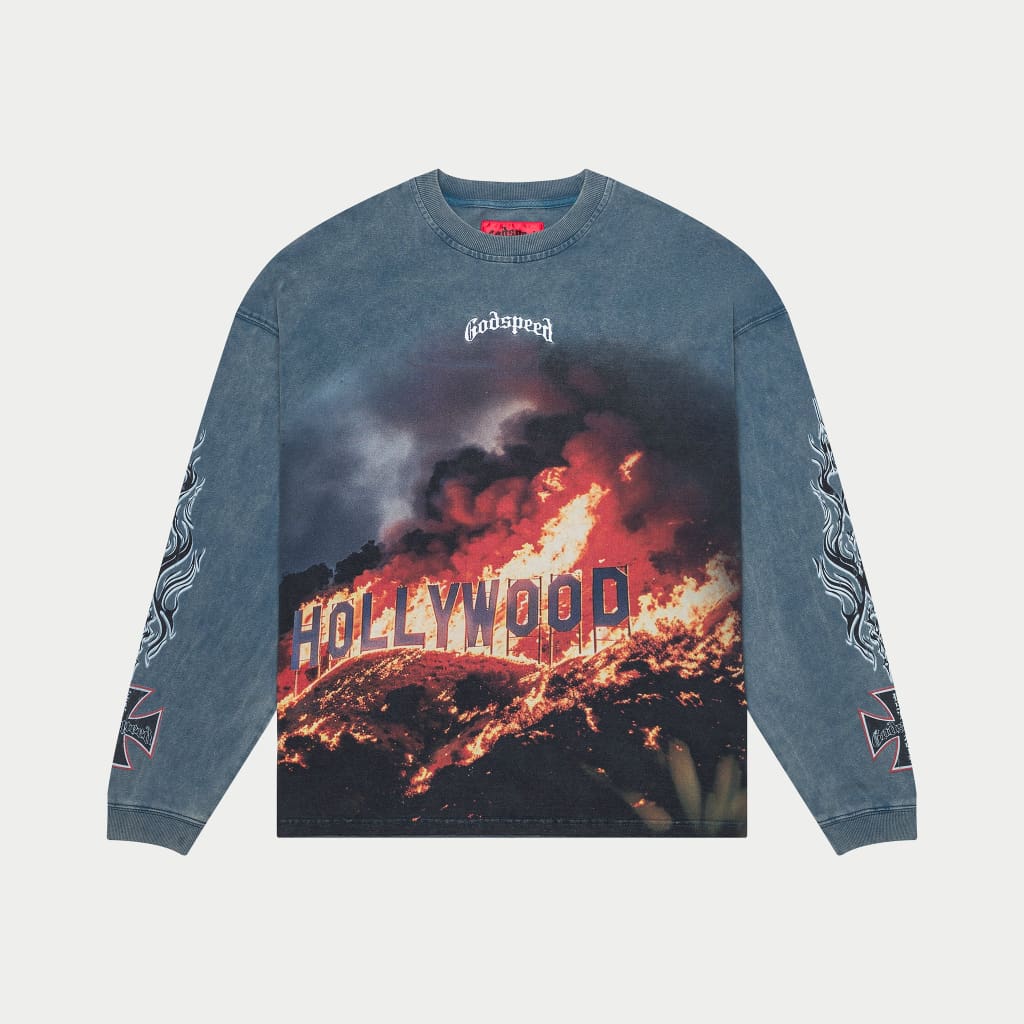 Hollywood Inferno Long Sleeve Shirt - Blue Wash