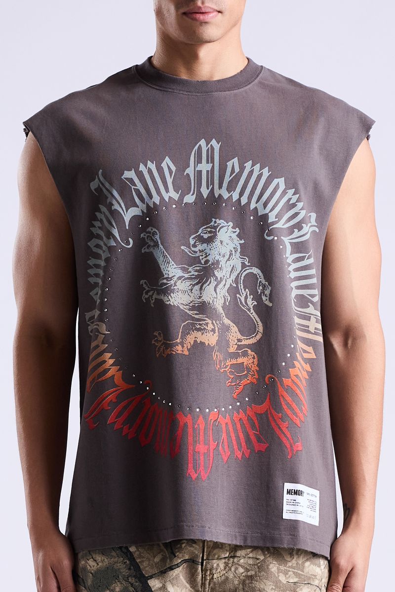 Lion Heart Sleeveless T-Shirt - Vintage Charcoal