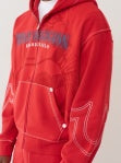 Cinched Big T Zip Up Hoodie - Red