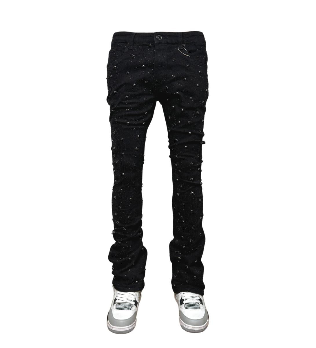 Embellished Flared Denim - Black