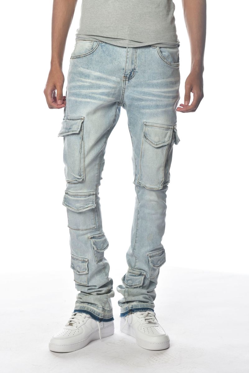 Gunzinii Flare Cargo Jeans - Light Blue