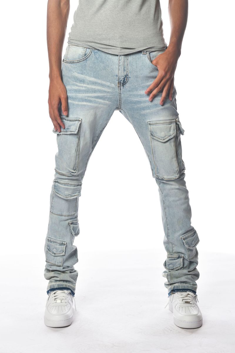 Gunzinii Flare Cargo Jeans - Light Blue