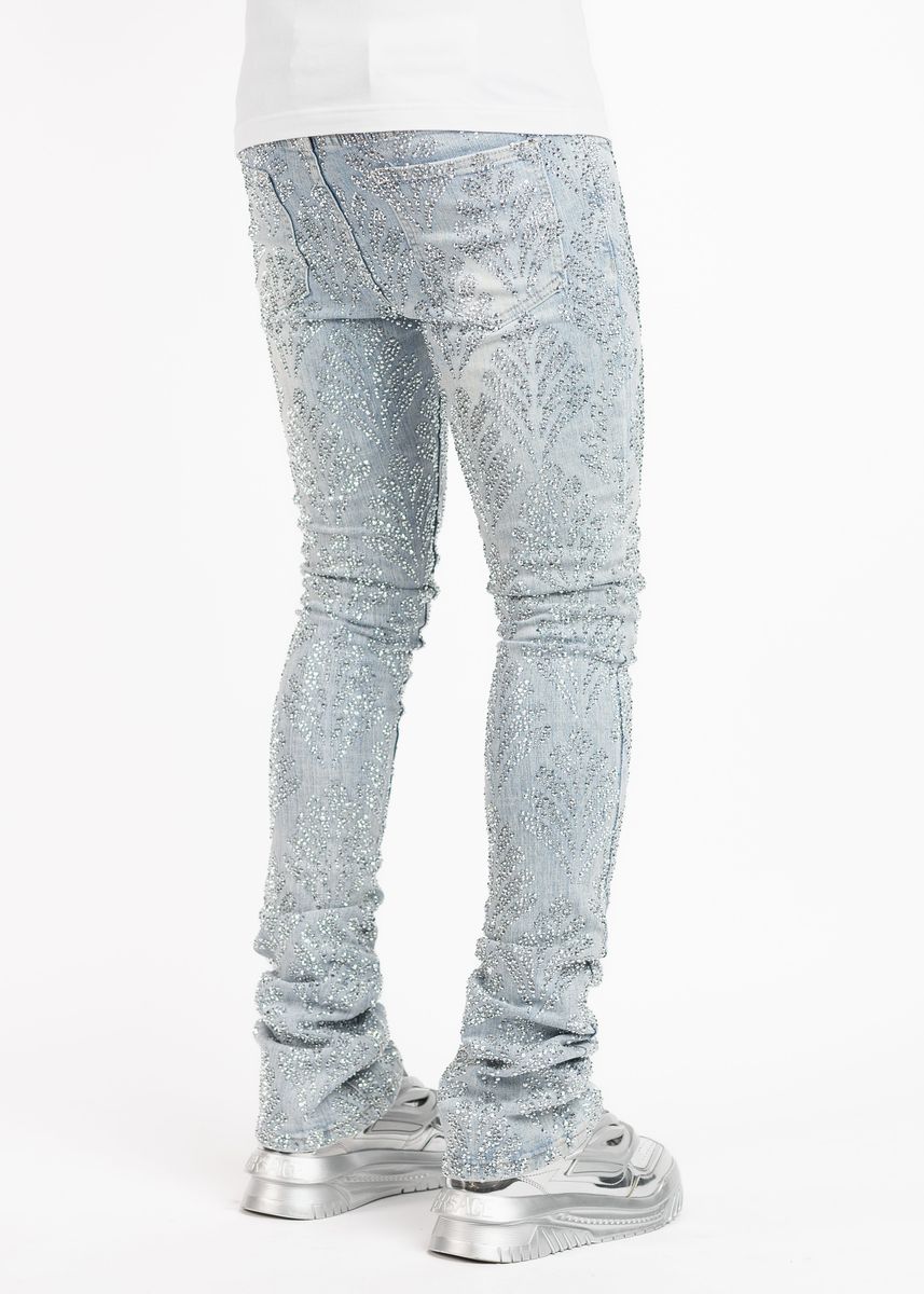Aqua Blue Embellished Denim V3 - Blue