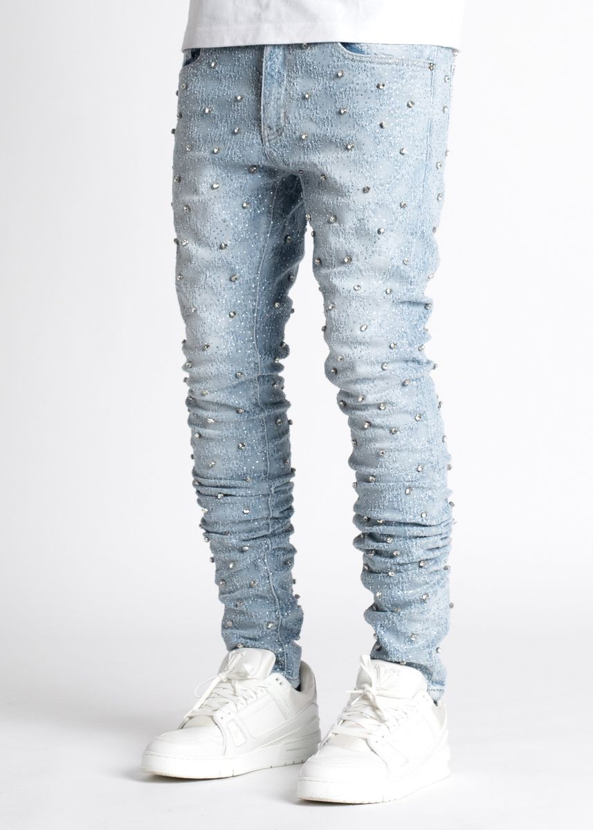Steel Blue Embellished Denim - Blue