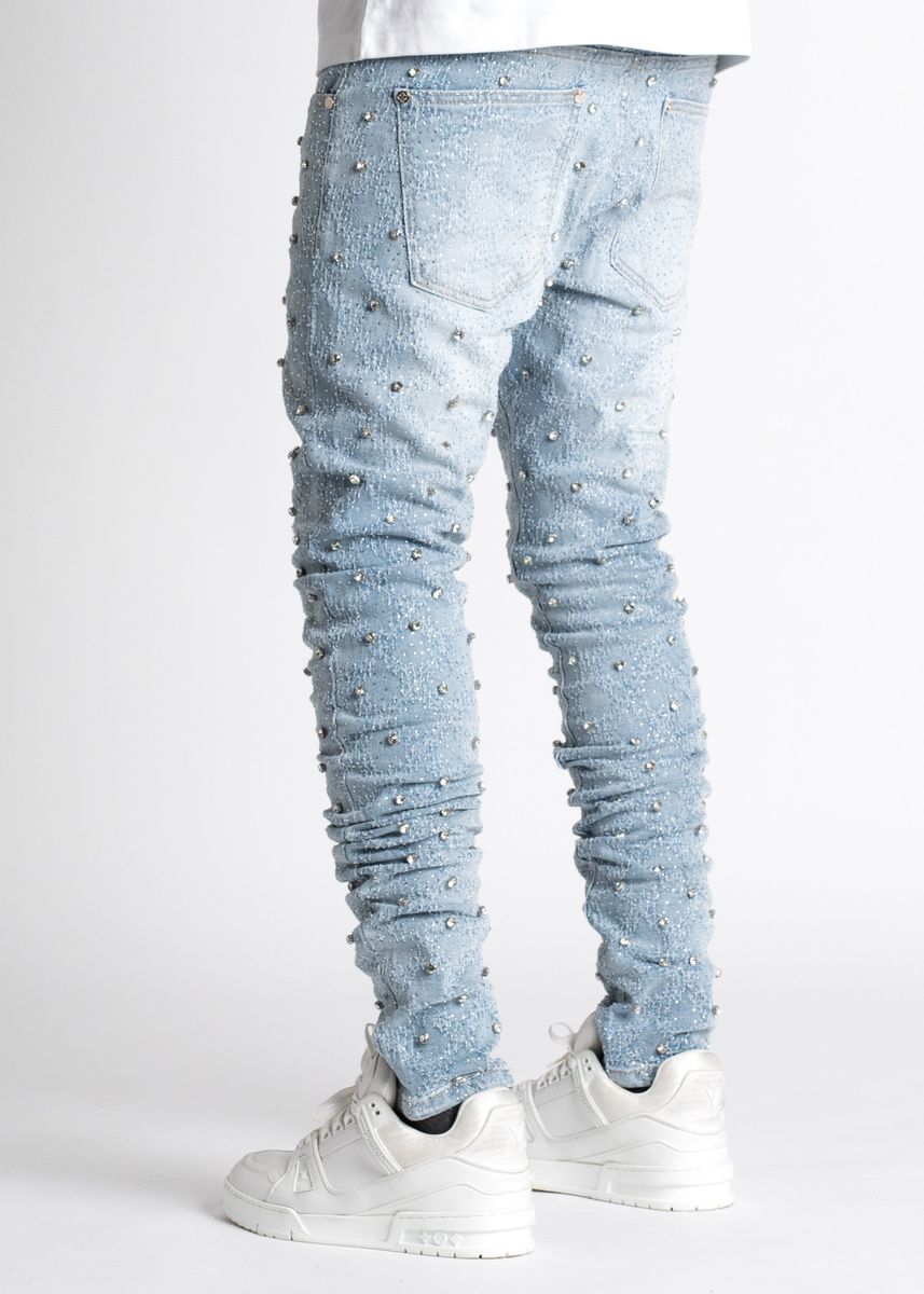 Steel Blue Embellished Denim - Blue