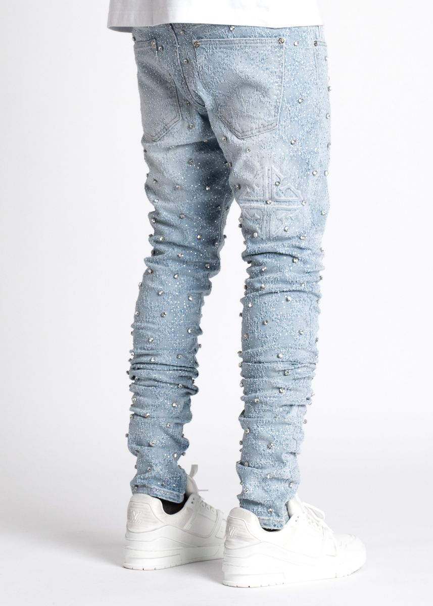 Steel Blue Embellished Denim - Blue