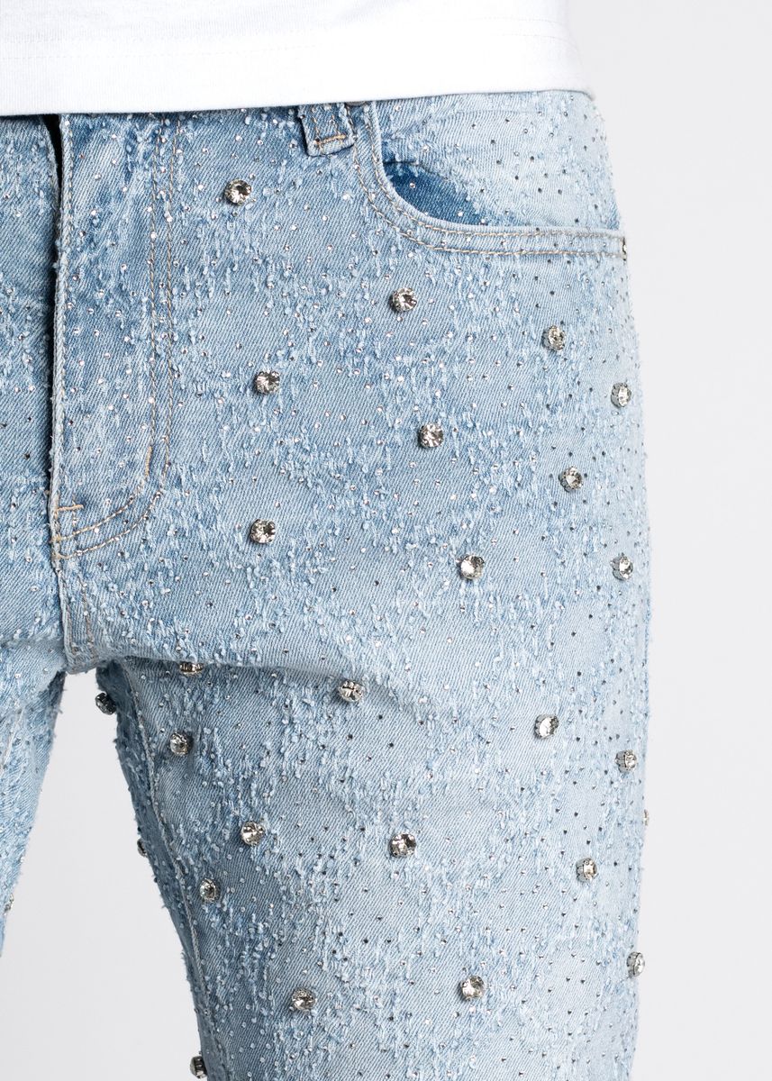 Steel Blue Embellished Denim - Blue