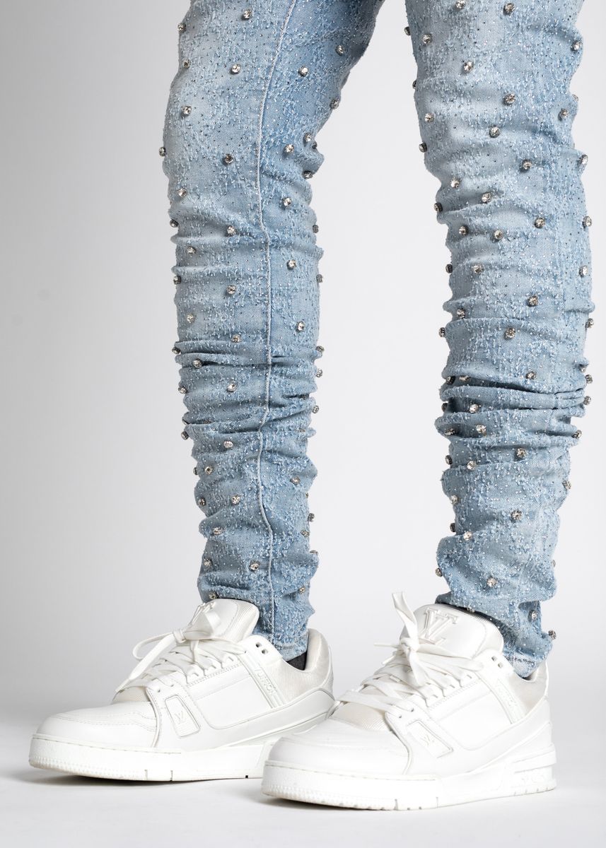 Steel Blue Embellished Denim - Blue