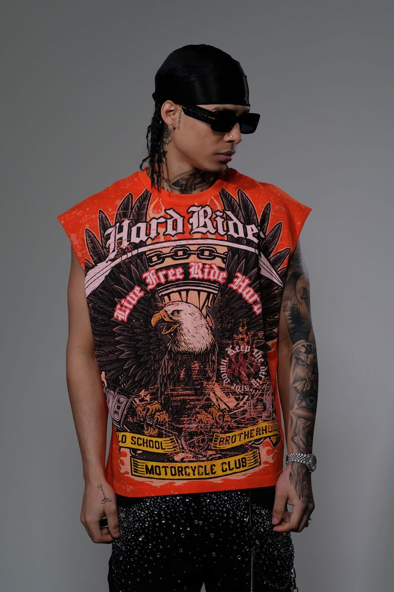 Hard Rider Sleeveless T Shirt - Orange