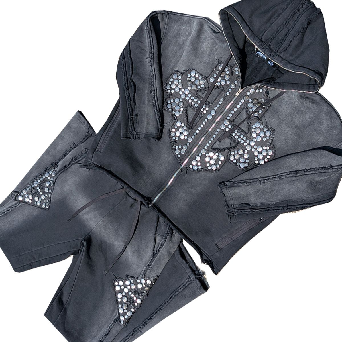 Knight Full Zip Up Hoodie Sweatsuit - Black