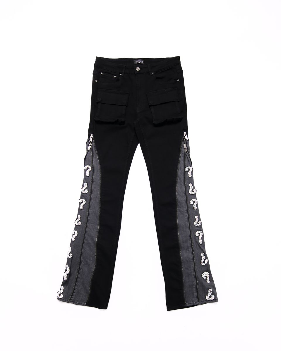 Question Mark Flare Denim - Black