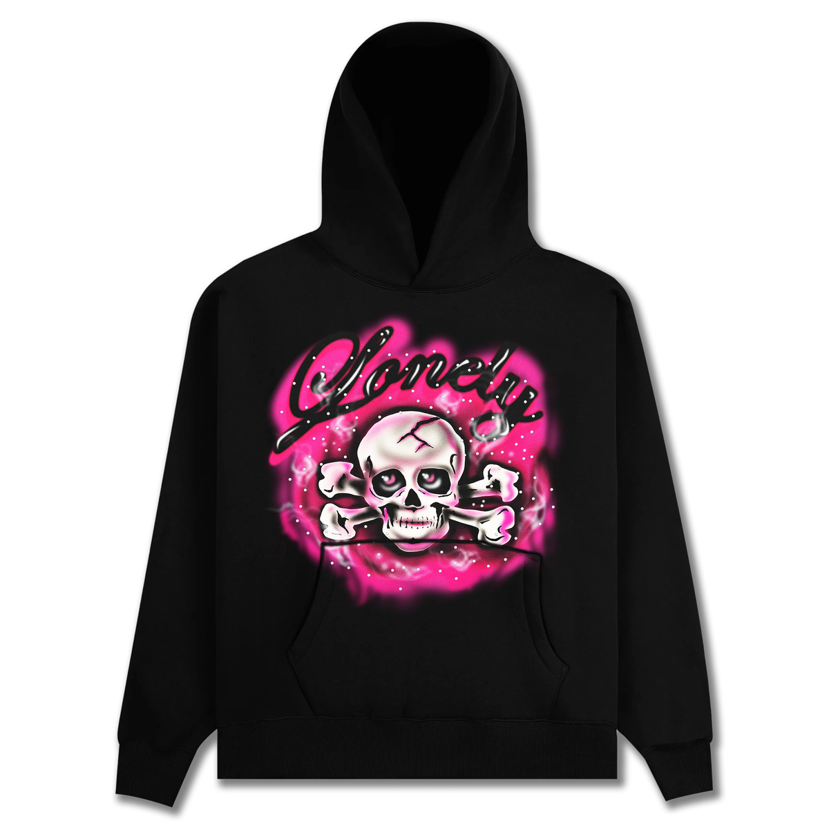 Crossbones Rhinestone Hoodie - Black / Pink