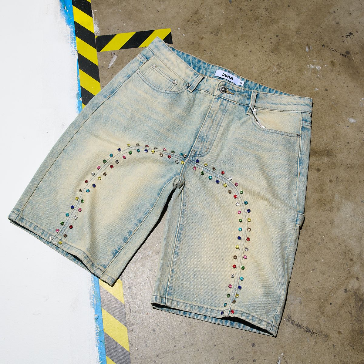 Booming U Stone Denim Shorts - Blue