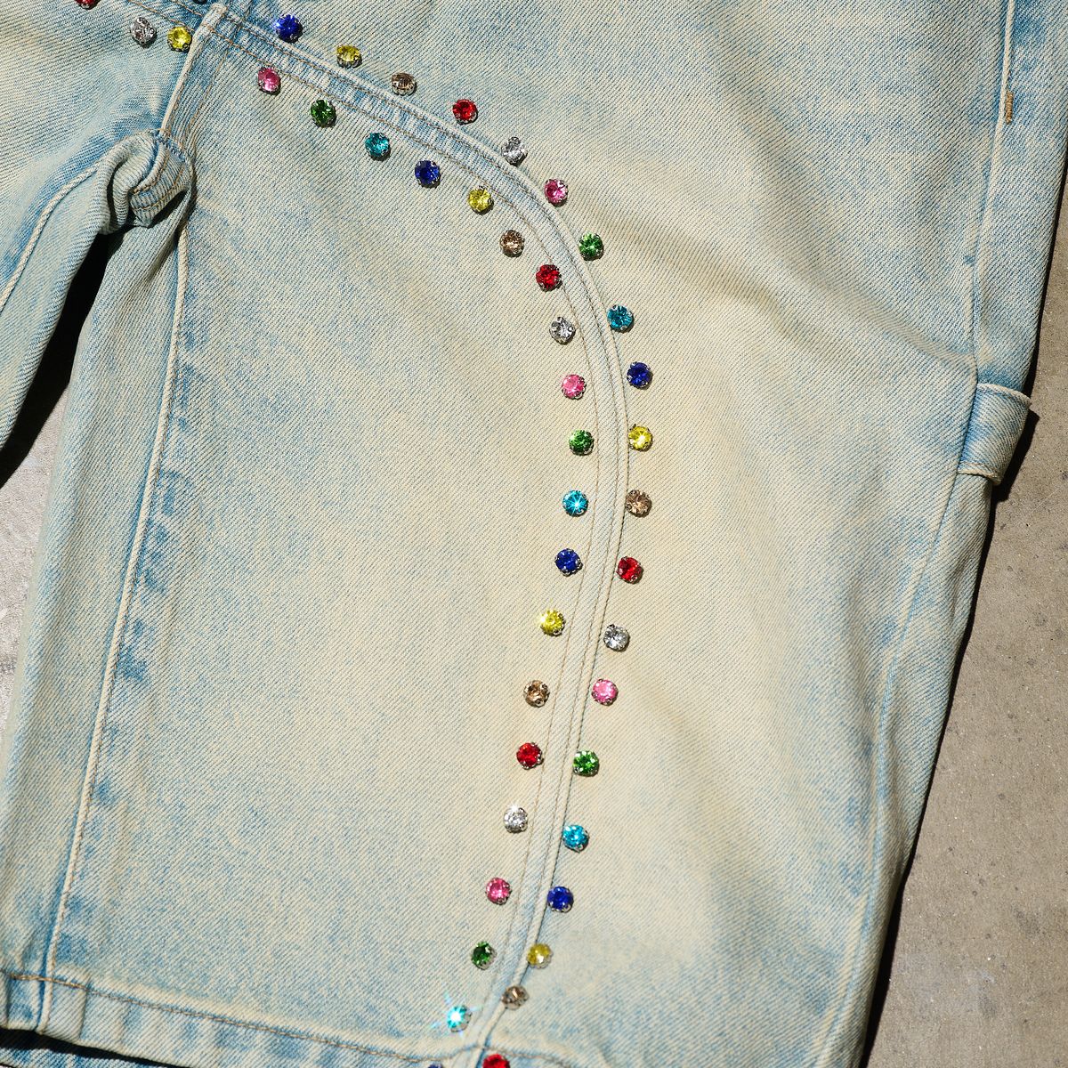 Booming U Stone Denim Shorts - Blue
