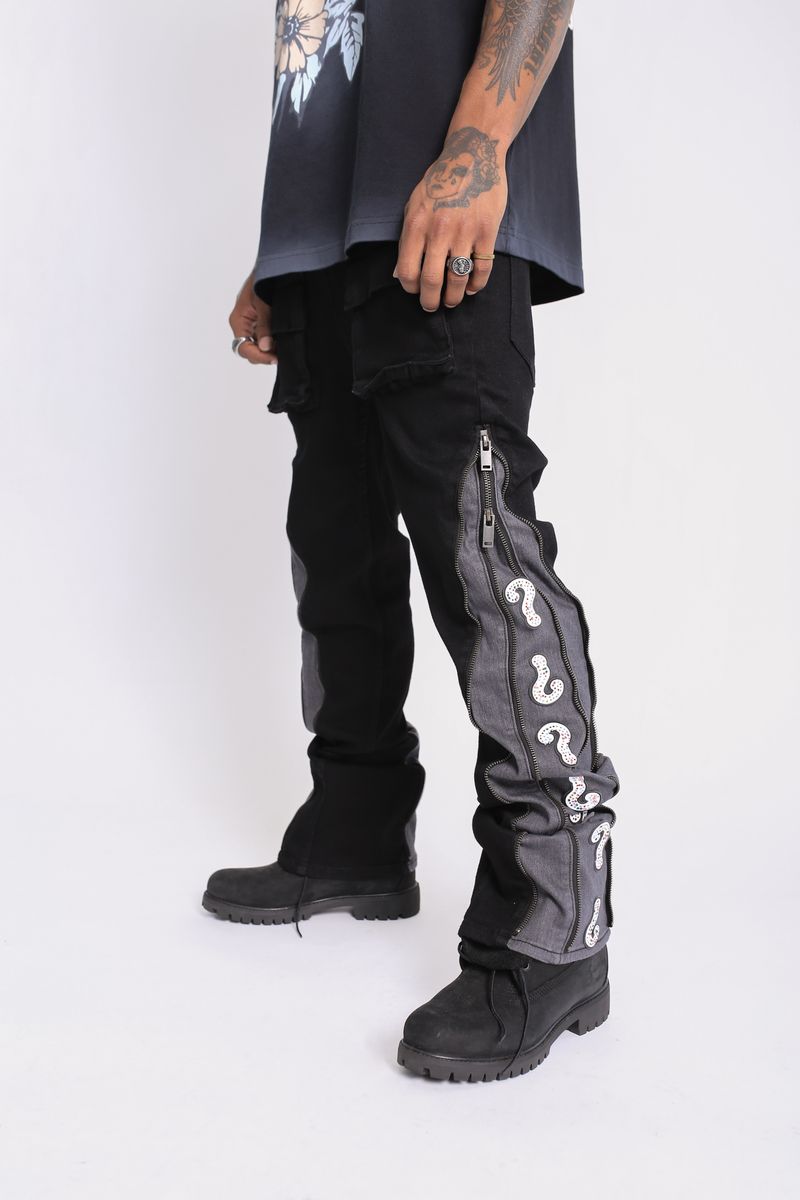 Question Mark Flare Denim - Black
