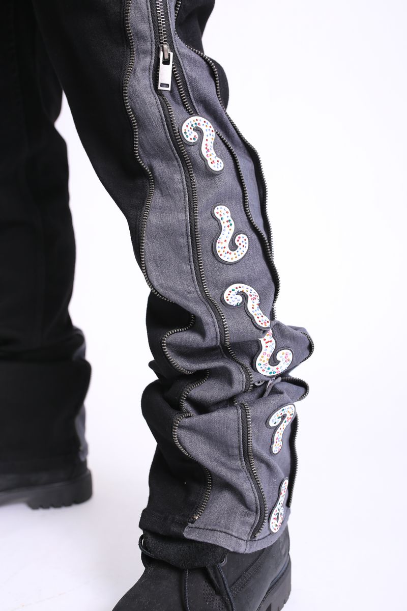 Question Mark Flare Denim - Black
