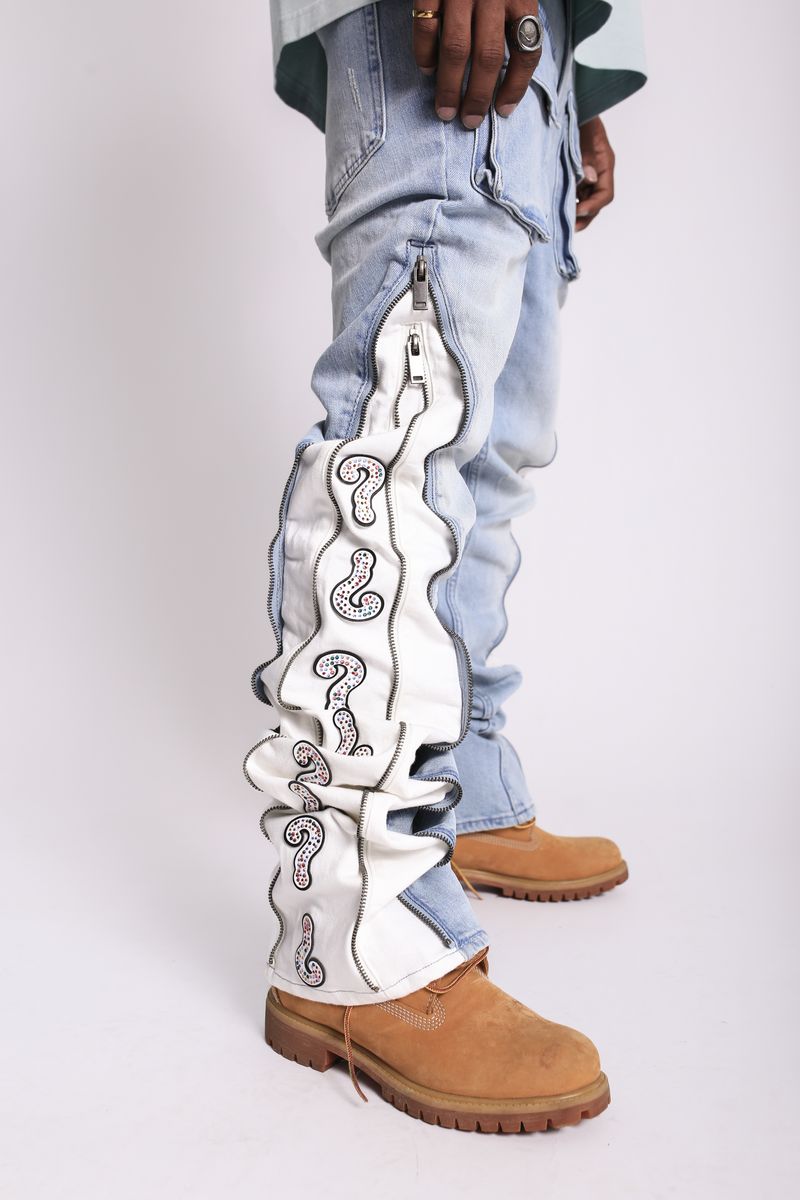 Question Mark Stacked Jeans - Blue