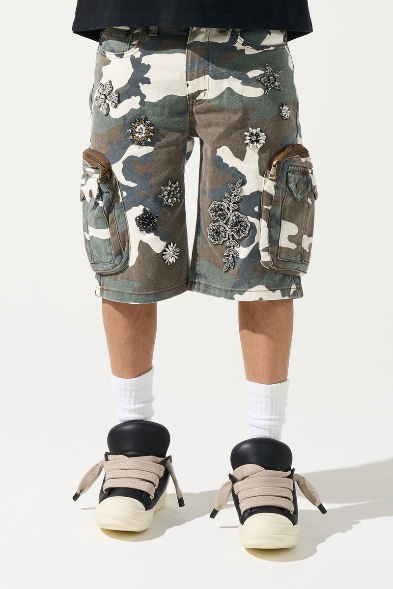 Kingdom Denim Shorts - Green Camo