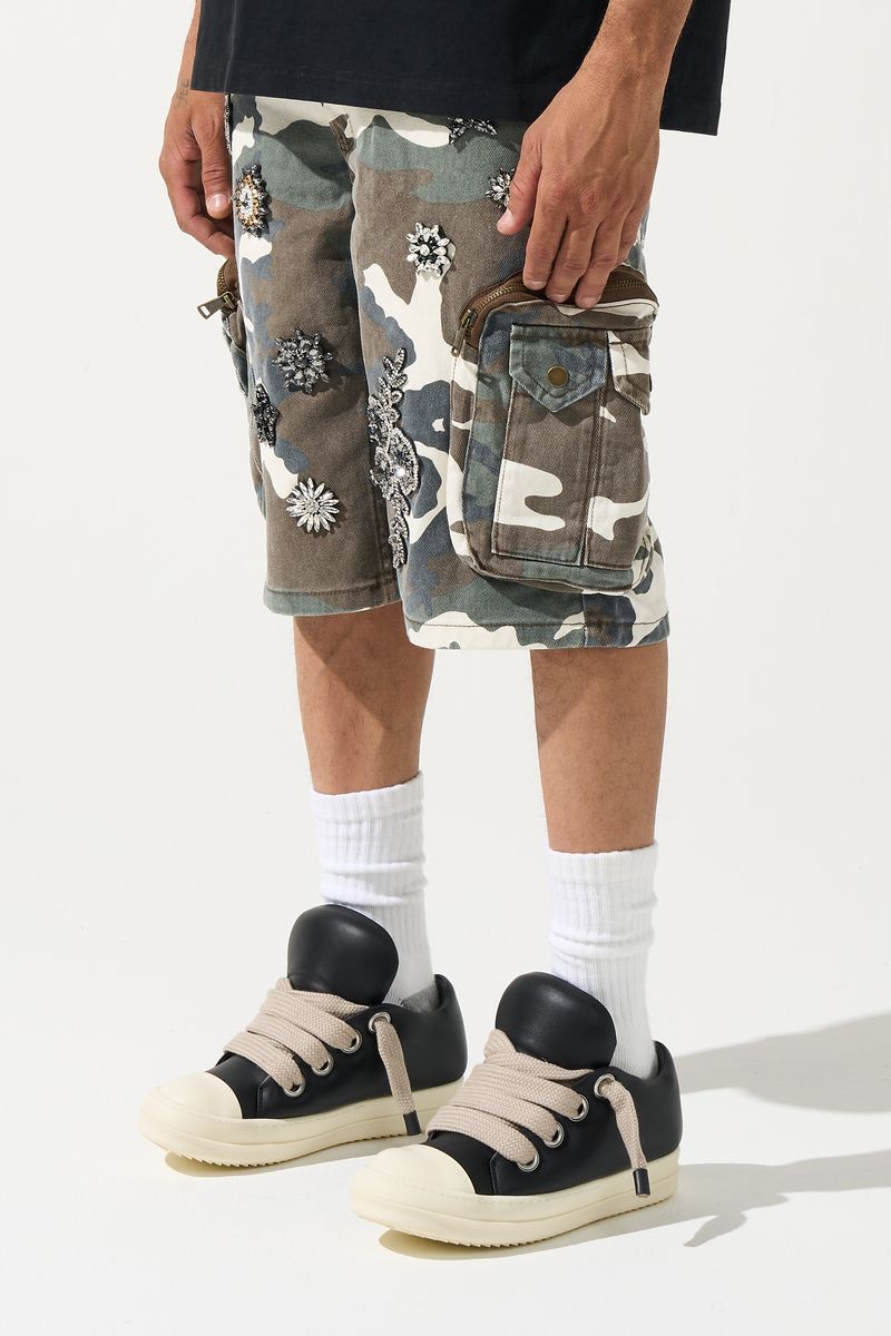 Kingdom Denim Shorts - Green Camo