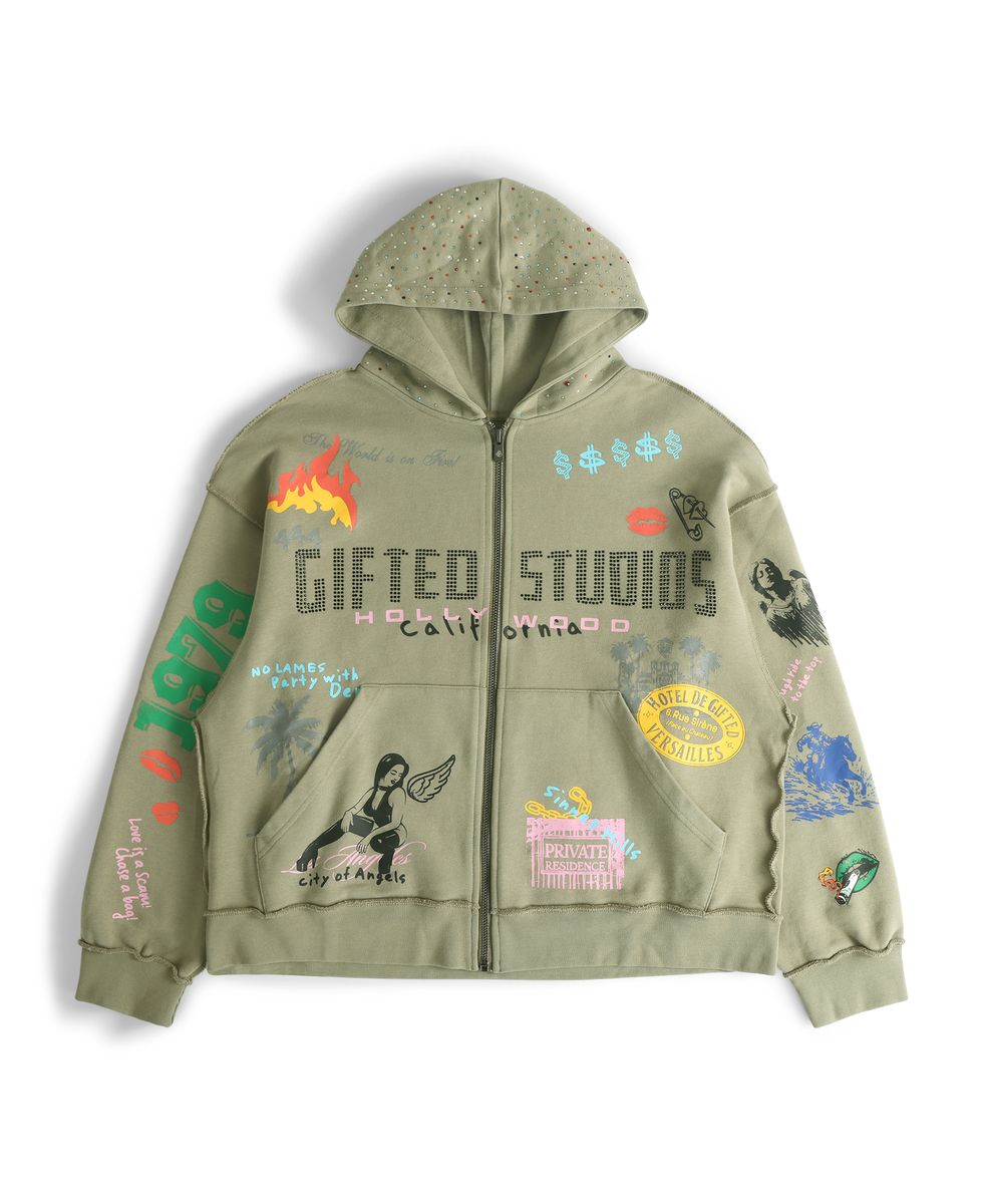 Chase Money Zip Up Hoodie - Olive Green